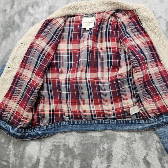 Thread & Supply Jacket Womens M Denim Flannel Lined Sherpa Collar Trucker Casual - Picture 6 of 12